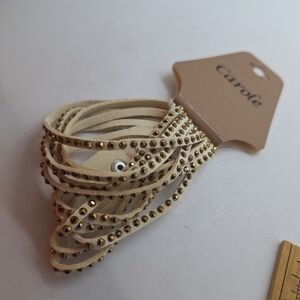 Carole Cream and Goldtone Studded Wrap Bracelet Abput 5" 6"